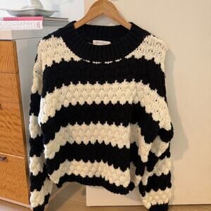 All In Favor Black White Striped Chunky‎ Knit Sweater Oversized Crewneck ✨